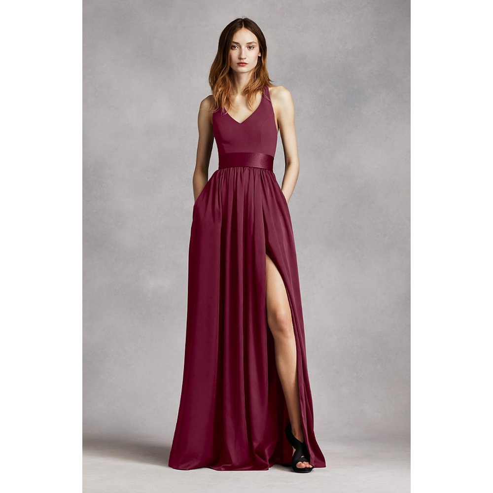 V Neck Halter Gown with Sash